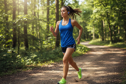 show a woman running with the sport edge ultra sports earbuds