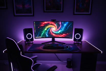 show desk tops speakers in a gaming room