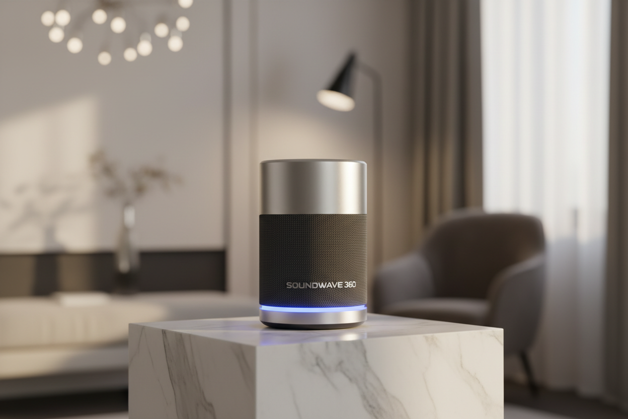 show soundwave 360 portable speaker alone with classy background