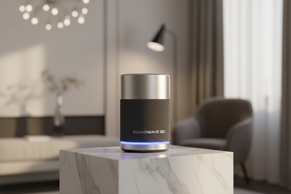 show soundwave 360 portable speaker alone with classy background