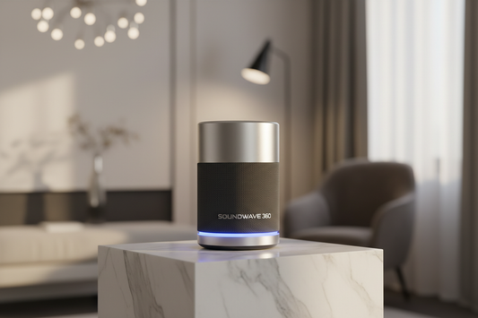 show soundwave 360 portable speaker alone with classy background