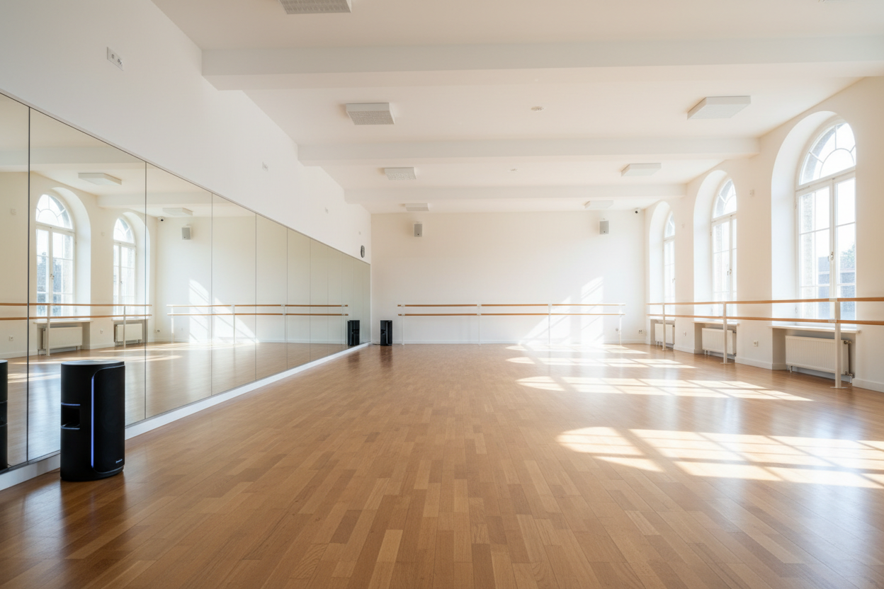 show soundwave 360 speaker in a dance studio